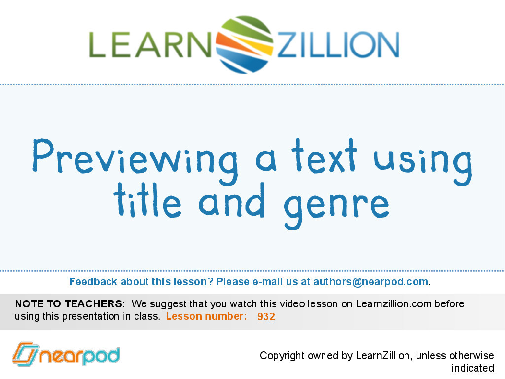 Previewing a text using title and genre