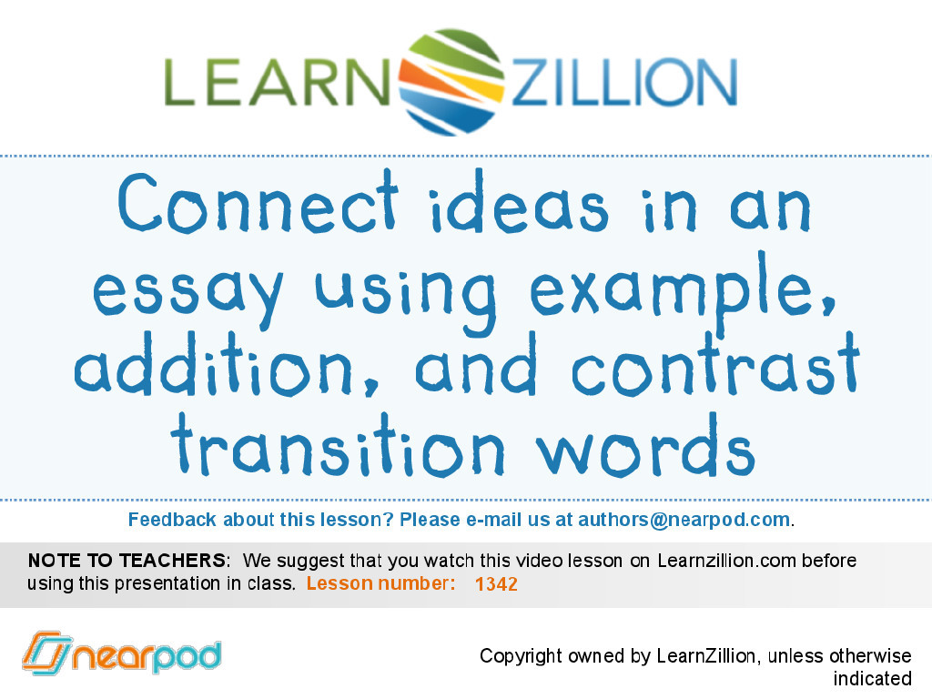 Connect Ideas In An Essay Using Example Addition
