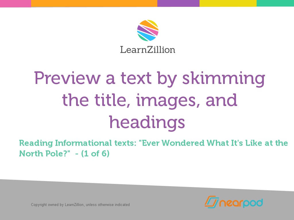 Preview a text by skimming the title, images, and